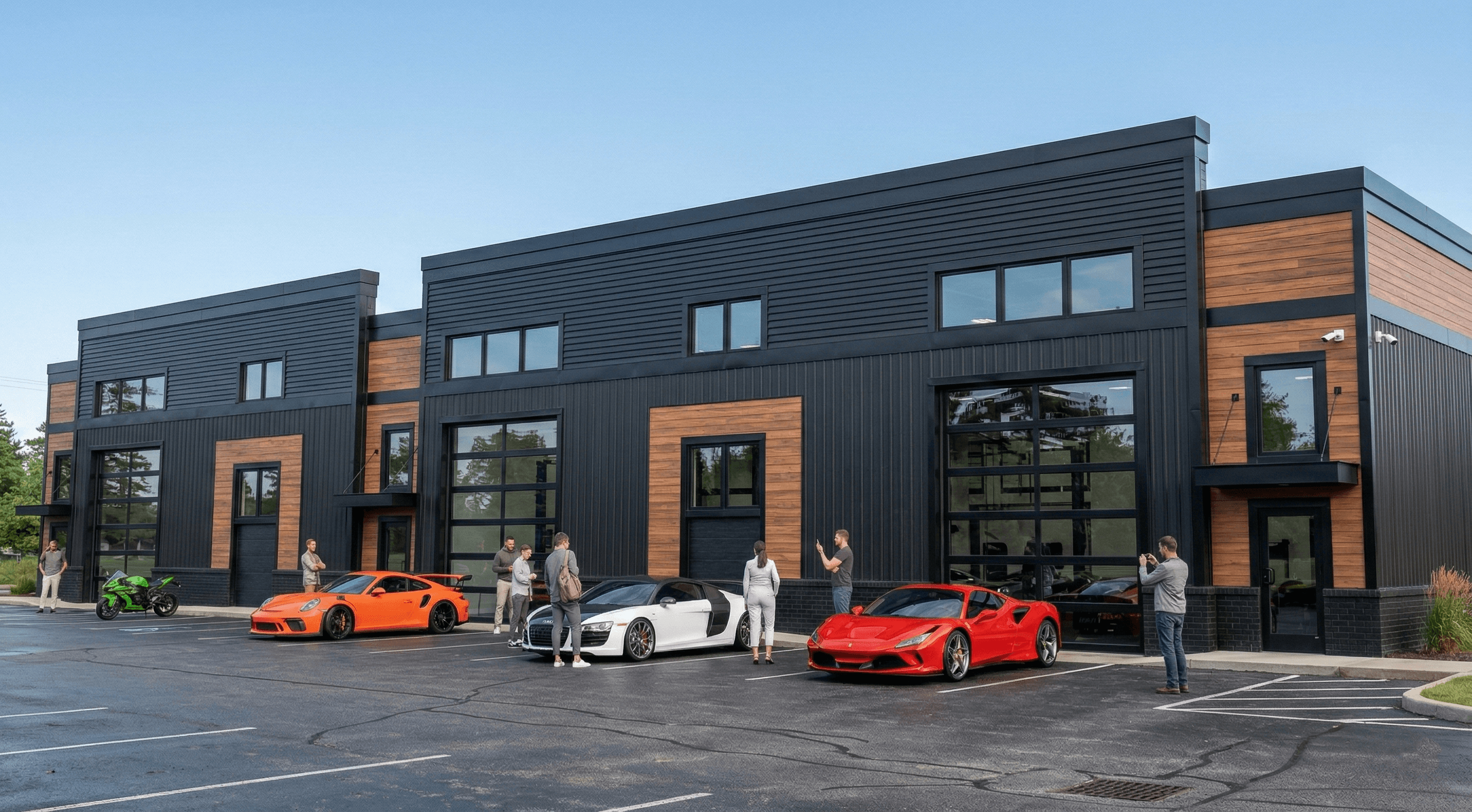 Redline Motor Condos exterior with owners' cars out front
